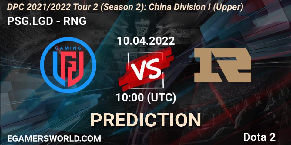 PSG.LGD - RNG: ennuste. 17.04.2022 at 10:05, Dota 2, DPC 2021/2022 Tour 2 (Season 2): China Division I (Upper)