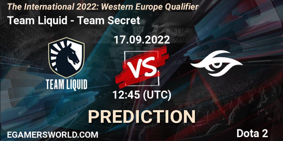 Team Liquid - Team Secret: ennuste. 17.09.2022 at 13:14, Dota 2, The International 2022: Western Europe Qualifier