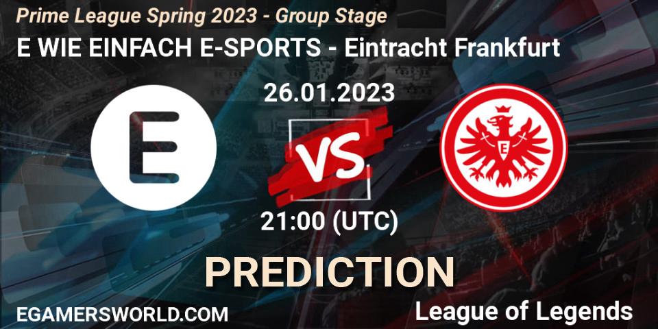 E WIE EINFACH E-SPORTS - Eintracht Frankfurt: ennuste. 26.01.2023 at 21:00, LoL, Prime League Spring 2023 - Group Stage