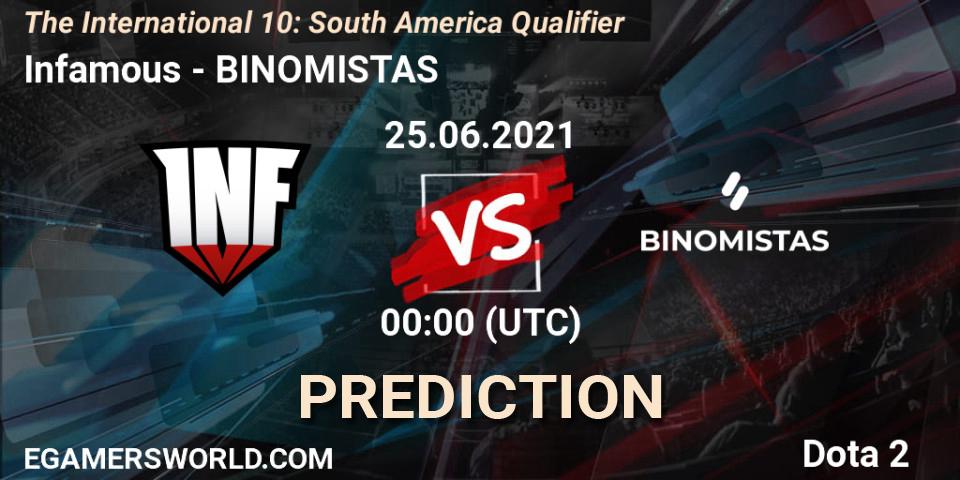 Infamous - BINOMISTAS: ennuste. 24.06.2021 at 22:37, Dota 2, The International 10: South America Qualifier