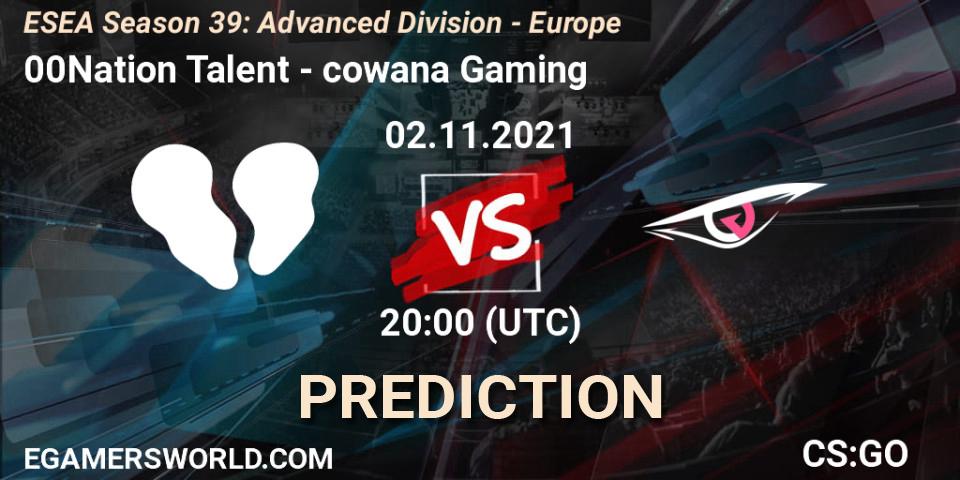 00Nation Talent - cowana Gaming: ennuste. 02.11.2021 at 20:00, Counter-Strike (CS2), ESEA Season 39: Advanced Division - Europe