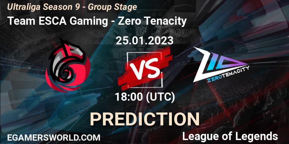 Team ESCA Gaming - Zero Tenacity: ennuste. 25.01.2023 at 18:00, LoL, Ultraliga Season 9 - Group Stage