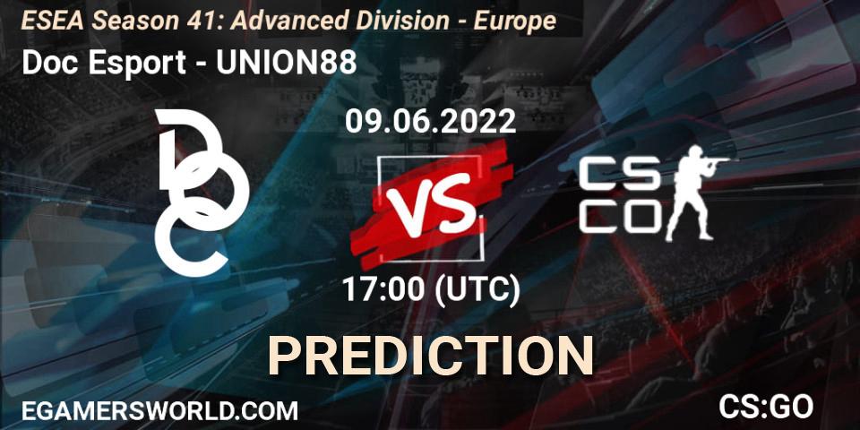 Doc Esport - UNION88: ennuste. 09.06.2022 at 17:00, Counter-Strike (CS2), ESEA Season 41: Advanced Division - Europe