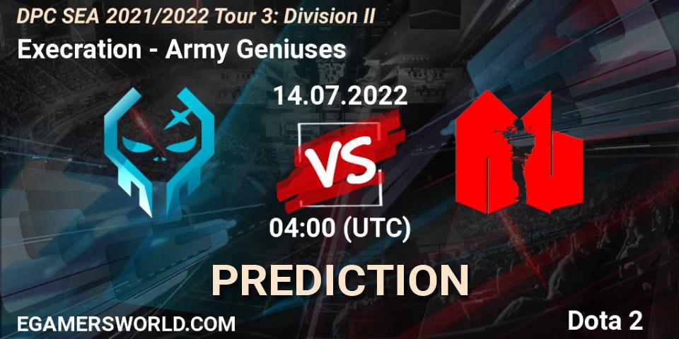 Execration - Army Geniuses: ennuste. 14.07.2022 at 07:10, Dota 2, DPC SEA 2021/2022 Tour 3: Division II