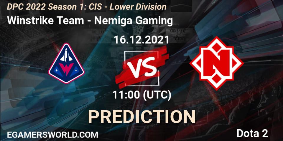 Winstrike Team - Nemiga Gaming: ennuste. 16.12.2021 at 11:04, Dota 2, DPC 2022 Season 1: CIS - Lower Division