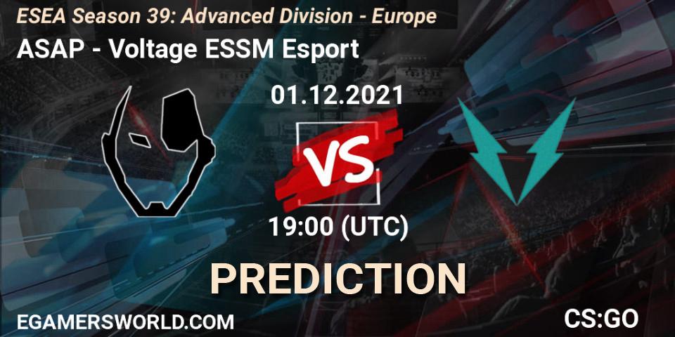 ASAP - Voltage ESSM Esport: ennuste. 01.12.2021 at 19:00, Counter-Strike (CS2), ESEA Season 39: Advanced Division - Europe