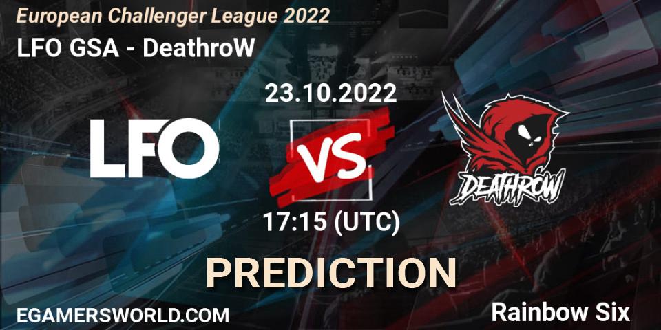 LFO GSA - DeathroW: ennuste. 23.10.2022 at 17:15, Rainbow Six, European Challenger League 2022