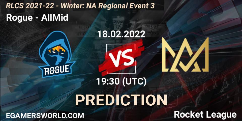 Rogue - AllMid: ennuste. 18.02.22, Rocket League, RLCS 2021-22 - Winter: NA Regional Event 3