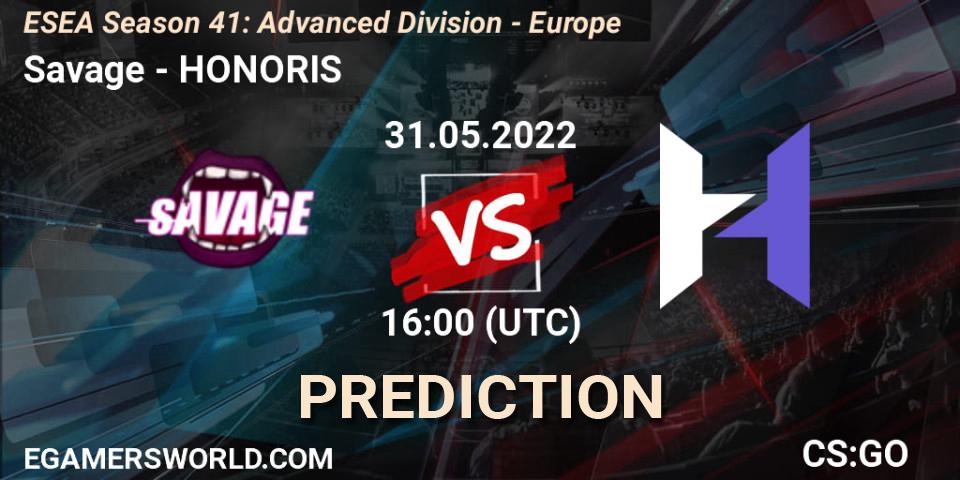 Savage - HONORIS: ennuste. 01.06.2022 at 16:00, Counter-Strike (CS2), ESEA Season 41: Advanced Division - Europe