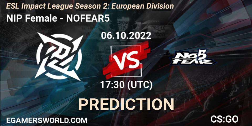NIP Female - NOFEAR5: ennuste. 06.10.2022 at 17:30, Counter-Strike (CS2), ESL Impact League Season 2: European Division
