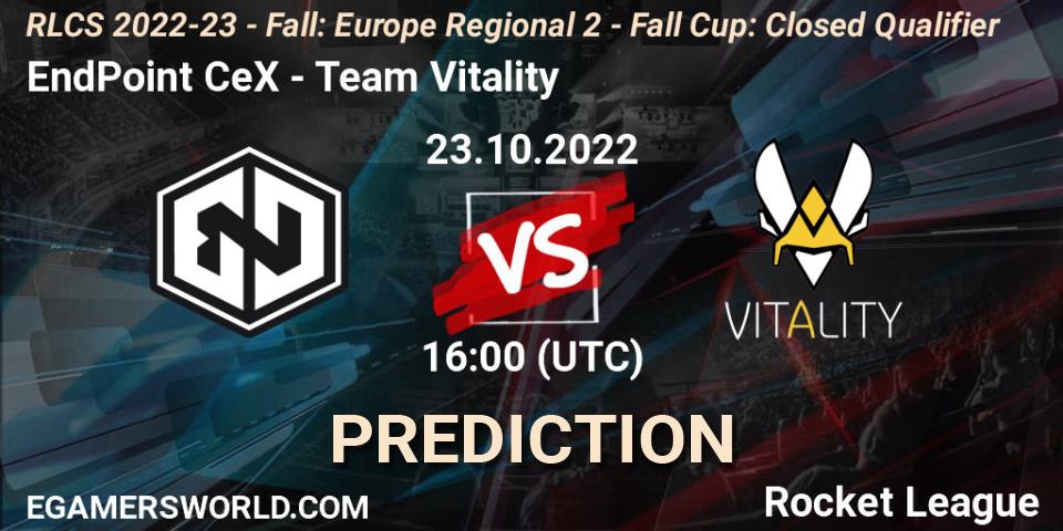 EndPoint CeX - Team Vitality: ennuste. 23.10.2022 at 16:00, Rocket League, RLCS 2022-23 - Fall: Europe Regional 2 - Fall Cup: Closed Qualifier