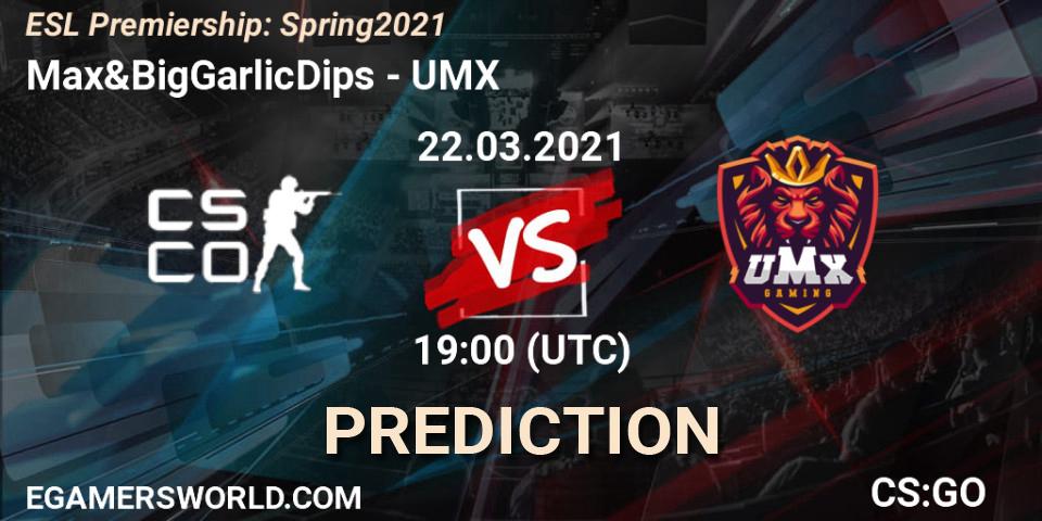 Max&BigGarlicDips - UMX: ennuste. 22.03.2021 at 19:00, Counter-Strike (CS2), ESL Premiership: Spring 2021