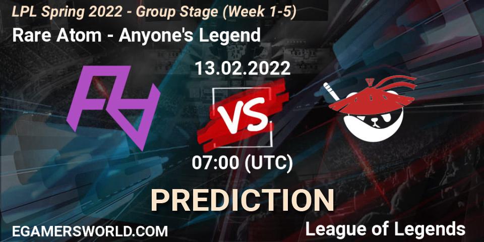 Rare Atom - Anyone's Legend: ennuste. 13.02.2022 at 07:00, LoL, LPL Spring 2022 - Group Stage (Week 1-5)