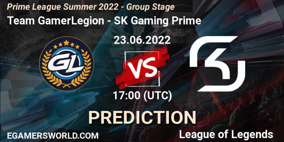 Team GamerLegion - SK Gaming Prime: ennuste. 23.06.2022 at 17:00, LoL, Prime League Summer 2022 - Group Stage