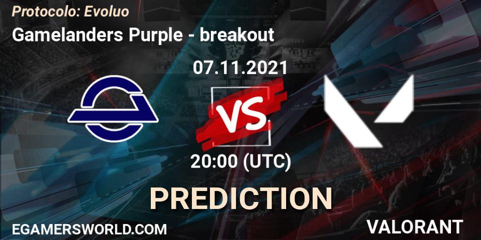 Gamelanders Purple - breakout: ennuste. 07.11.2021 at 20:00, VALORANT, Protocolo: Evolução