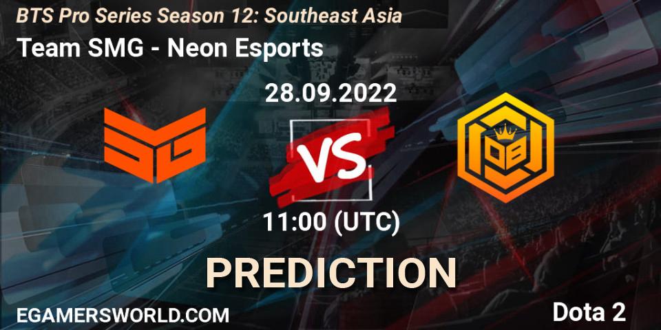 Team SMG - Neon Esports: ennuste. 28.09.2022 at 11:05, Dota 2, BTS Pro Series Season 12: Southeast Asia