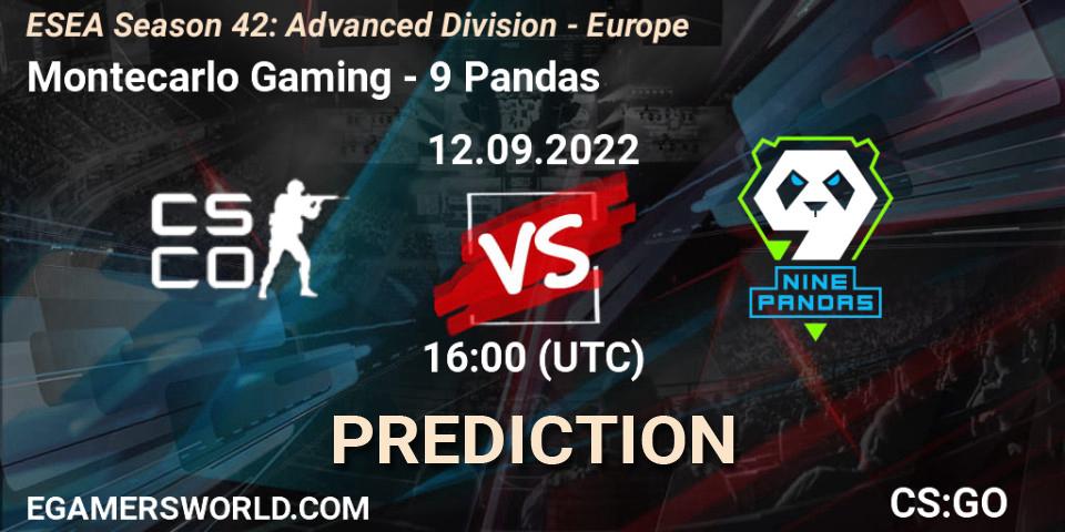 Montecarlo Gaming - 9 Pandas: ennuste. 12.09.2022 at 16:00, Counter-Strike (CS2), ESEA Season 42: Advanced Division - Europe