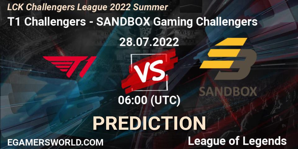 T1 Challengers - SANDBOX Gaming Challengers: ennuste. 28.07.2022 at 06:00, LoL, LCK Challengers League 2022 Summer