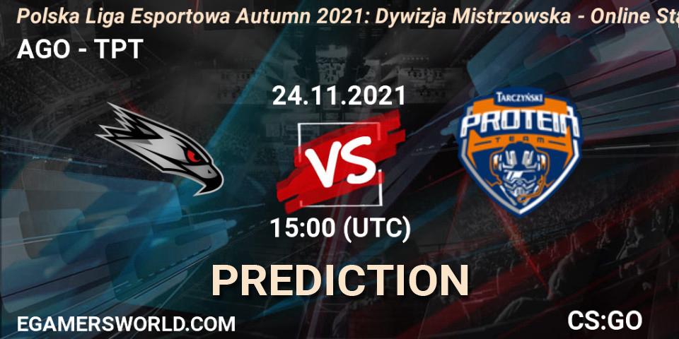 AGO - TPT: ennuste. 24.11.2021 at 15:00, Counter-Strike (CS2), Polska Liga Esportowa Autumn 2021: Dywizja Mistrzowska - Online Stage
