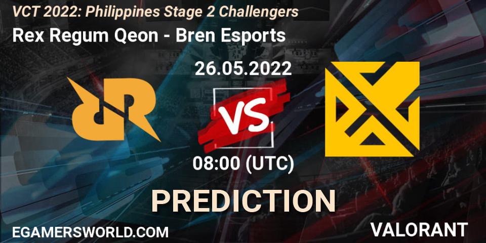 Rex Regum Qeon - Bren Esports: ennuste. 26.05.2022 at 07:10, VALORANT, VCT 2022: Philippines Stage 2 Challengers
