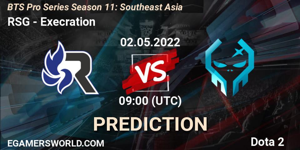 RSG - Execration: ennuste. 02.05.2022 at 09:19, Dota 2, BTS Pro Series Season 11: Southeast Asia