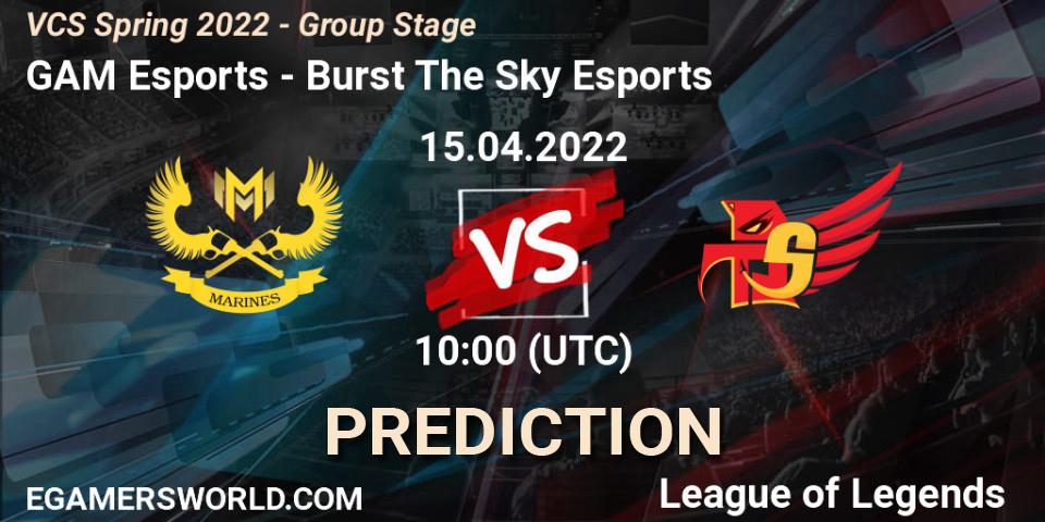 GAM Esports - Burst The Sky Esports: ennuste. 10.04.2022 at 10:00, LoL, VCS Spring 2022 - Group Stage 