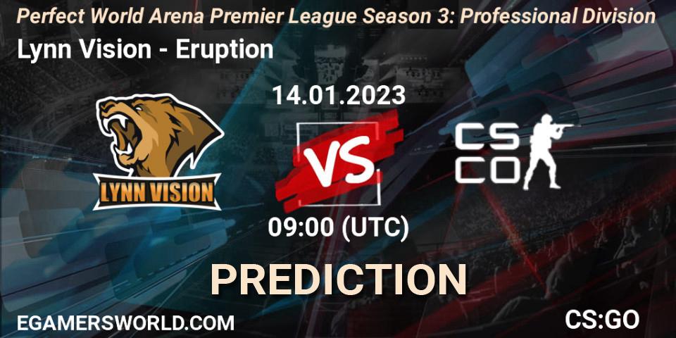 Lynn Vision - Eruption: ennuste. 14.01.2023 at 09:00, Counter-Strike (CS2), Perfect World Arena Premier League Season 3: Professional Division