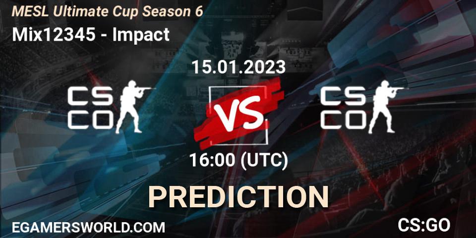 Mix12345 - Impact: ennuste. 15.01.2023 at 16:00, Counter-Strike (CS2), MESL Ultimate Cup Season 6