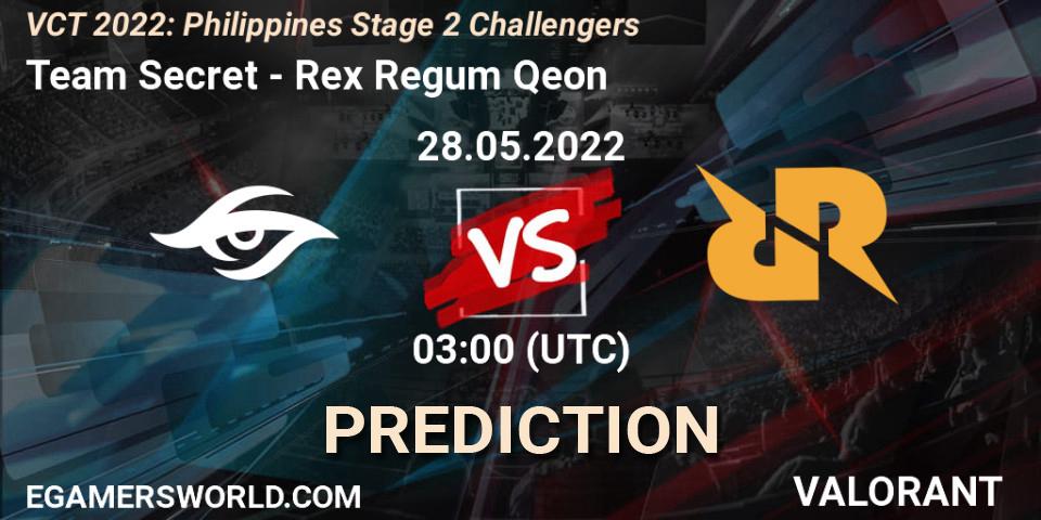 Team Secret - Rex Regum Qeon: ennuste. 28.05.22, VALORANT, VCT 2022: Philippines Stage 2 Challengers