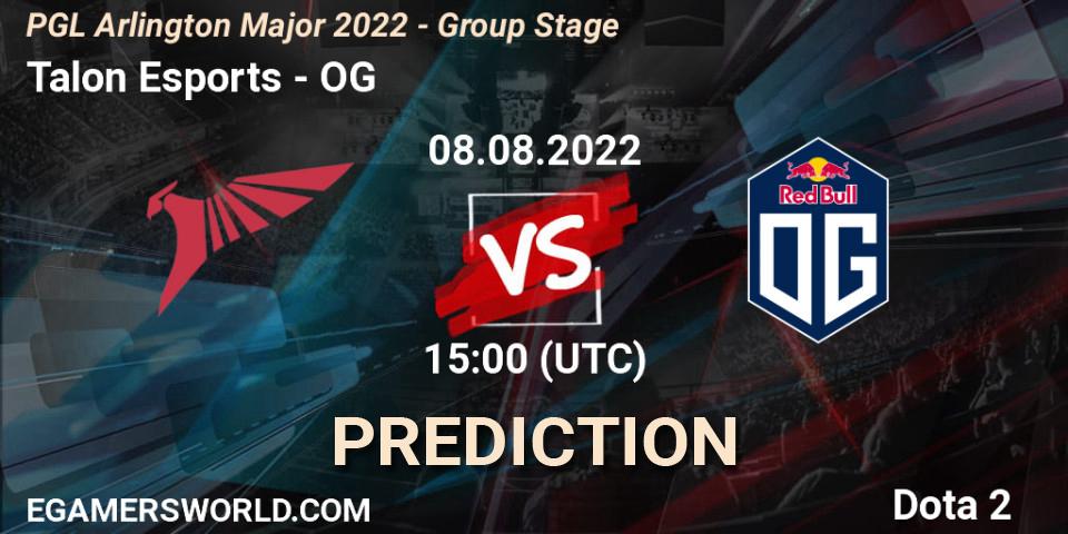 Talon Esports - OG: ennuste. 08.08.2022 at 14:59, Dota 2, PGL Arlington Major 2022 - Group Stage