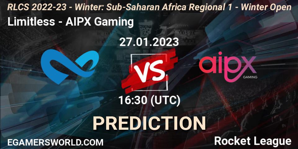 Limitless - AIPX Gaming: ennuste. 27.01.2023 at 16:30, Rocket League, RLCS 2022-23 - Winter: Sub-Saharan Africa Regional 1 - Winter Open