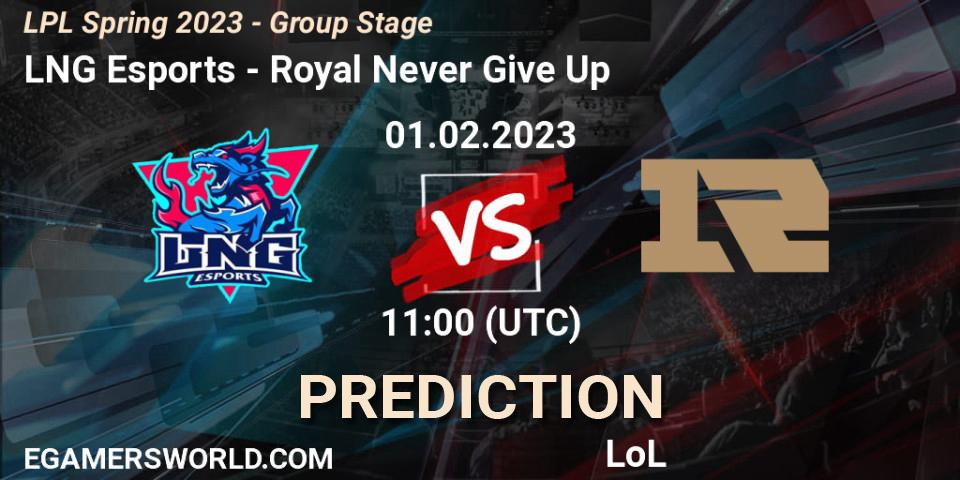 LNG Esports - Royal Never Give Up: ennuste. 01.02.23, LoL, LPL Spring 2023 - Group Stage