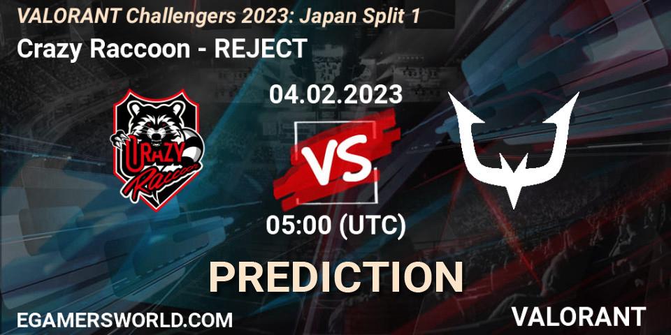 Crazy Raccoon - REJECT: ennuste. 04.02.23, VALORANT, VALORANT Challengers 2023: Japan Split 1