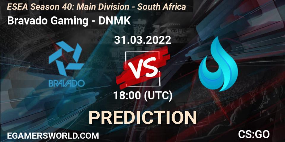 Bravado Gaming - DNMK: ennuste. 31.03.2022 at 18:00, Counter-Strike (CS2), ESEA Season 40: Main Division - South Africa