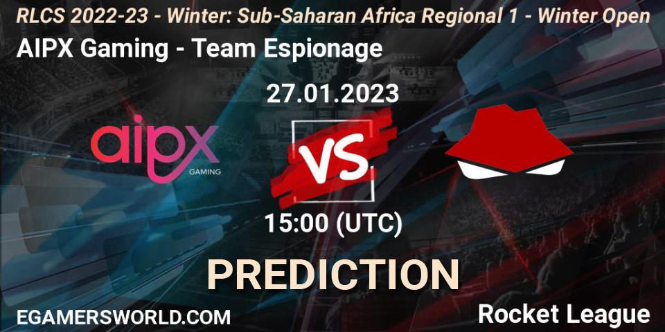 AIPX Gaming - Team Espionage: ennuste. 27.01.2023 at 15:00, Rocket League, RLCS 2022-23 - Winter: Sub-Saharan Africa Regional 1 - Winter Open