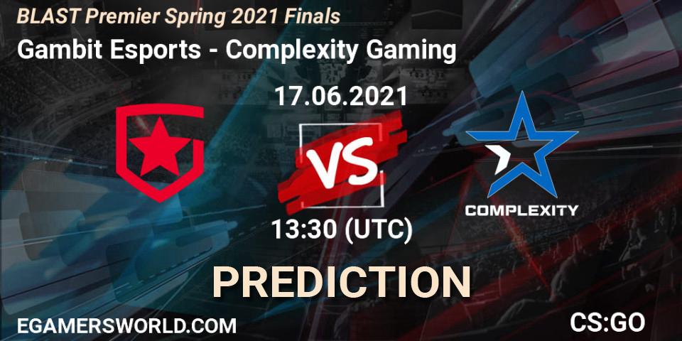 Gambit Esports - Complexity Gaming: ennuste. 17.06.2021 at 14:25, Counter-Strike (CS2), BLAST Premier Spring 2021 Finals