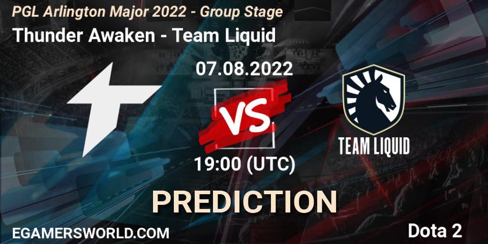 Thunder Awaken - Team Liquid: ennuste. 07.08.2022 at 19:16, Dota 2, PGL Arlington Major 2022 - Group Stage