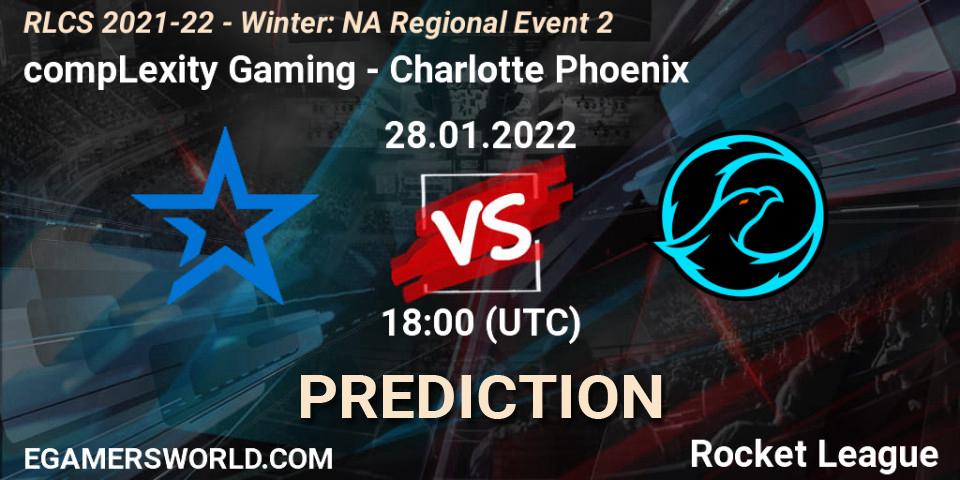 compLexity Gaming - Charlotte Phoenix: ennuste. 28.01.2022 at 18:00, Rocket League, RLCS 2021-22 - Winter: NA Regional Event 2