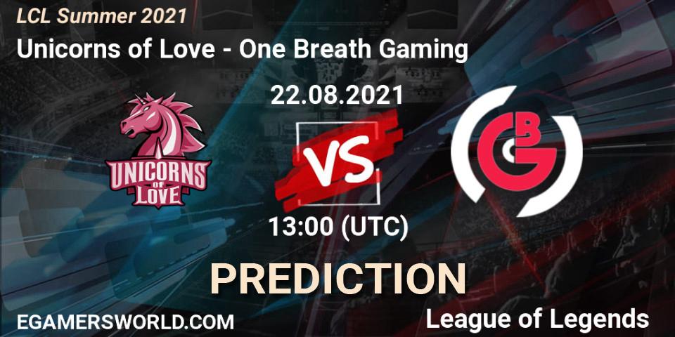 Unicorns of Love - One Breath Gaming: ennuste. 22.08.2021 at 13:00, LoL, LCL Summer 2021