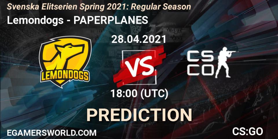 Lemondogs - PAPERPLANES: ennuste. 28.04.2021 at 18:00, Counter-Strike (CS2), Svenska Elitserien Spring 2021: Regular Season