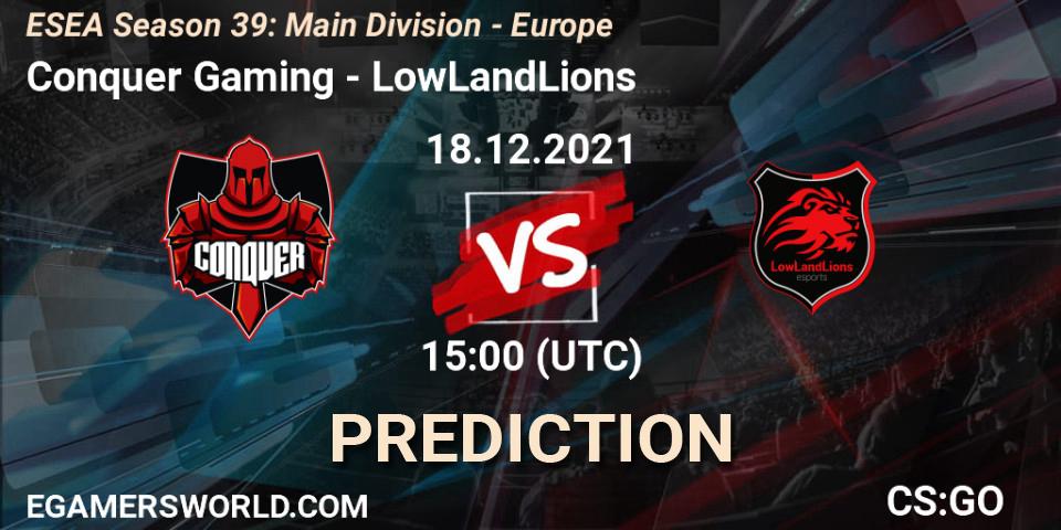 Conquer - LowLandLions: ennuste. 18.12.2021 at 15:00, Counter-Strike (CS2), ESEA Season 39: Main Division - Europe