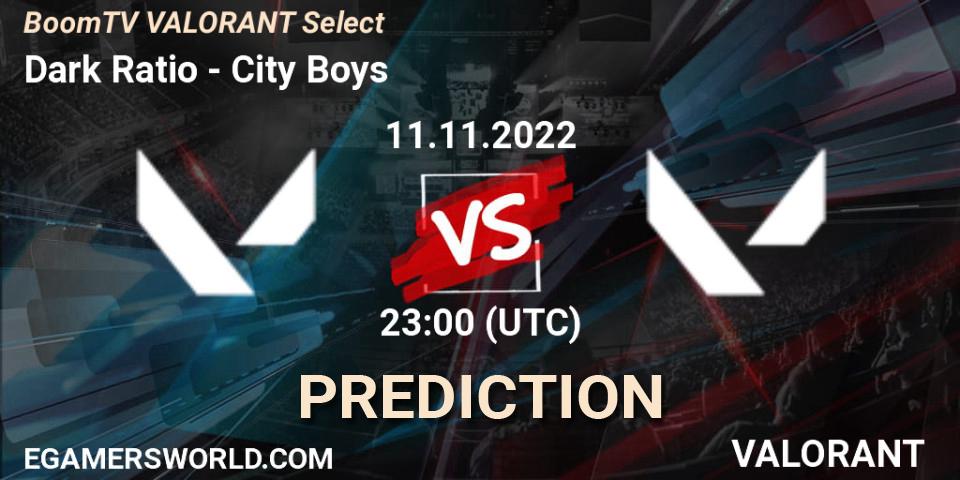 Dark Ratio - City Boys: ennuste. 11.11.2022 at 23:00, VALORANT, BoomTV VALORANT Select