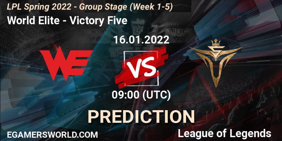 World Elite - Victory Five: ennuste. 16.01.2022 at 09:00, LoL, LPL Spring 2022 - Group Stage (Week 1-5)