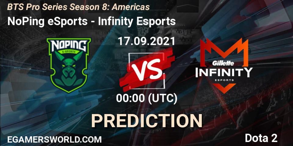 NoPing eSports - Infinity Esports: ennuste. 17.09.2021 at 01:31, Dota 2, BTS Pro Series Season 8: Americas