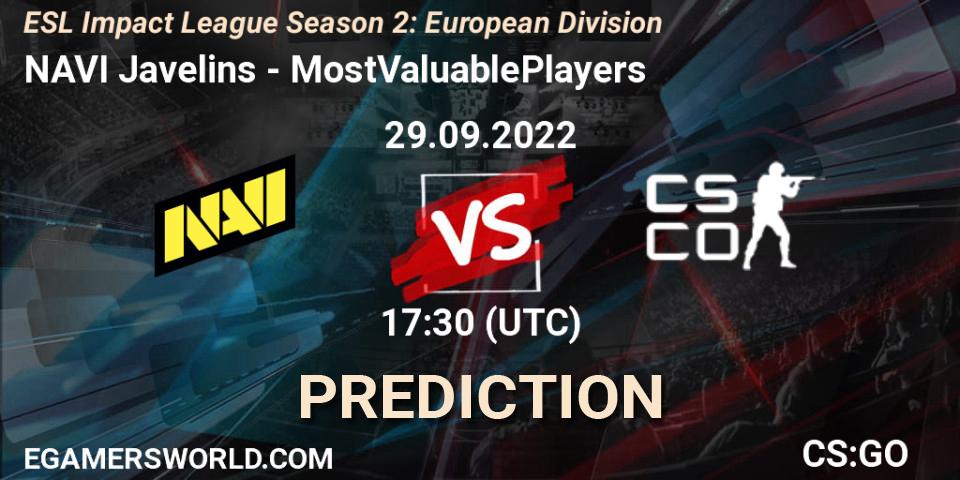 NAVI Javelins - MostValuablePlayers: ennuste. 29.09.2022 at 17:30, Counter-Strike (CS2), ESL Impact League Season 2: European Division