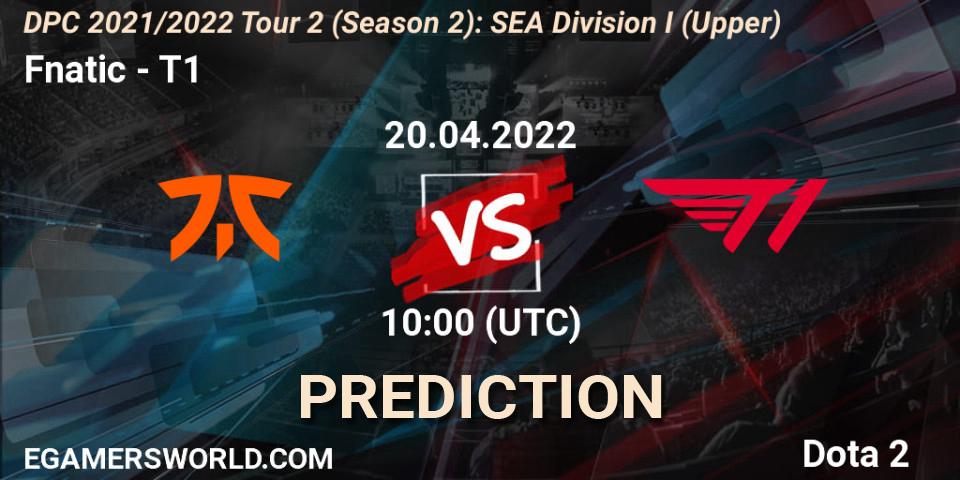 Fnatic - T1: ennuste. 20.04.2022 at 10:26, Dota 2, DPC 2021/2022 Tour 2 (Season 2): SEA Division I (Upper)