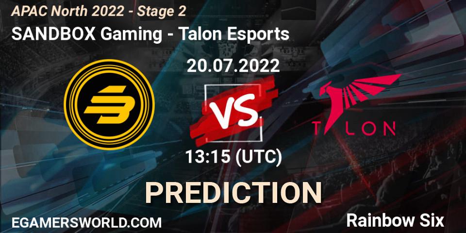 SANDBOX Gaming - Talon Esports: ennuste. 20.07.2022 at 13:15, Rainbow Six, APAC North 2022 - Stage 2