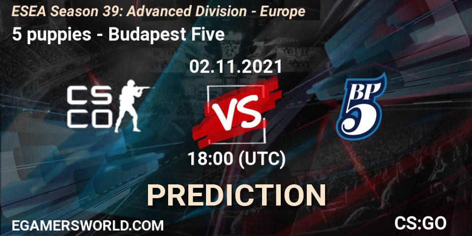 5 puppies - Budapest Five: ennuste. 02.11.2021 at 18:00, Counter-Strike (CS2), ESEA Season 39: Advanced Division - Europe