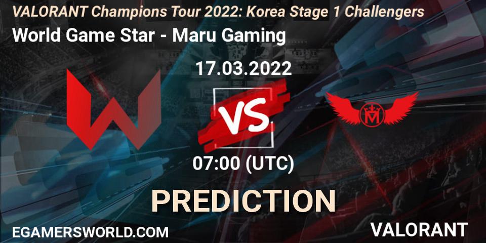 World Game Star - Maru Gaming: ennuste. 17.03.2022 at 07:00, VALORANT, VCT 2022: Korea Stage 1 Challengers