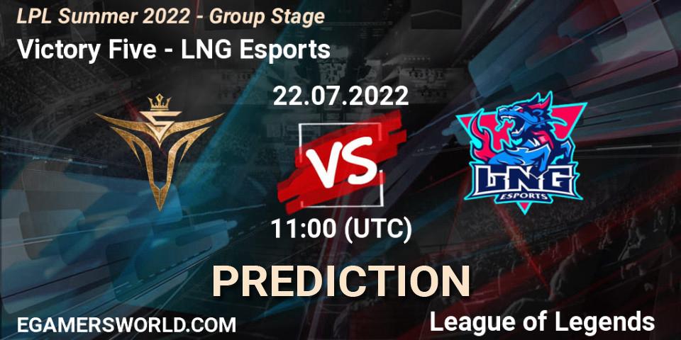 Victory Five - LNG Esports: ennuste. 22.07.2022 at 12:00, LoL, LPL Summer 2022 - Group Stage